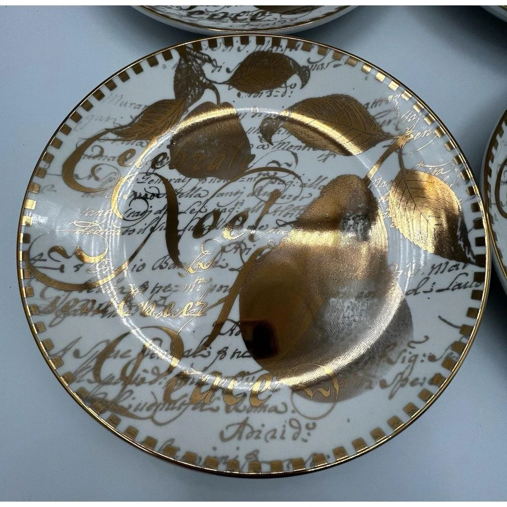 4 Restoration Hardware Golden Pear Christmas Holiday Dessert Plates 2004 EUC